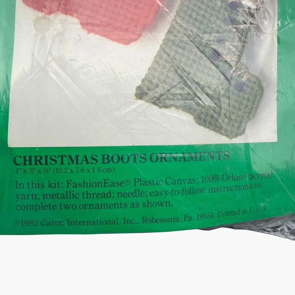 Vintage 1982 Caron Plastic Canvas Kit Lot 3 Christmas Boots Mitten Ornaments DIY